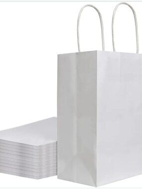50-Pack 8x4.75x10 White Kraft Paper Gift Bags with Handles Bulk Shopping Party